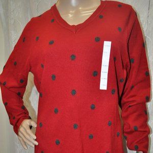 NWT Croft & Barrow Vibrant Red Sweater with Polka Dots